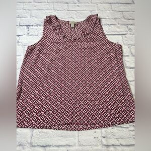 LOFT Burgundy/White/Black Patterned Sleeveless Top. Layer w/blazer or cardigan!